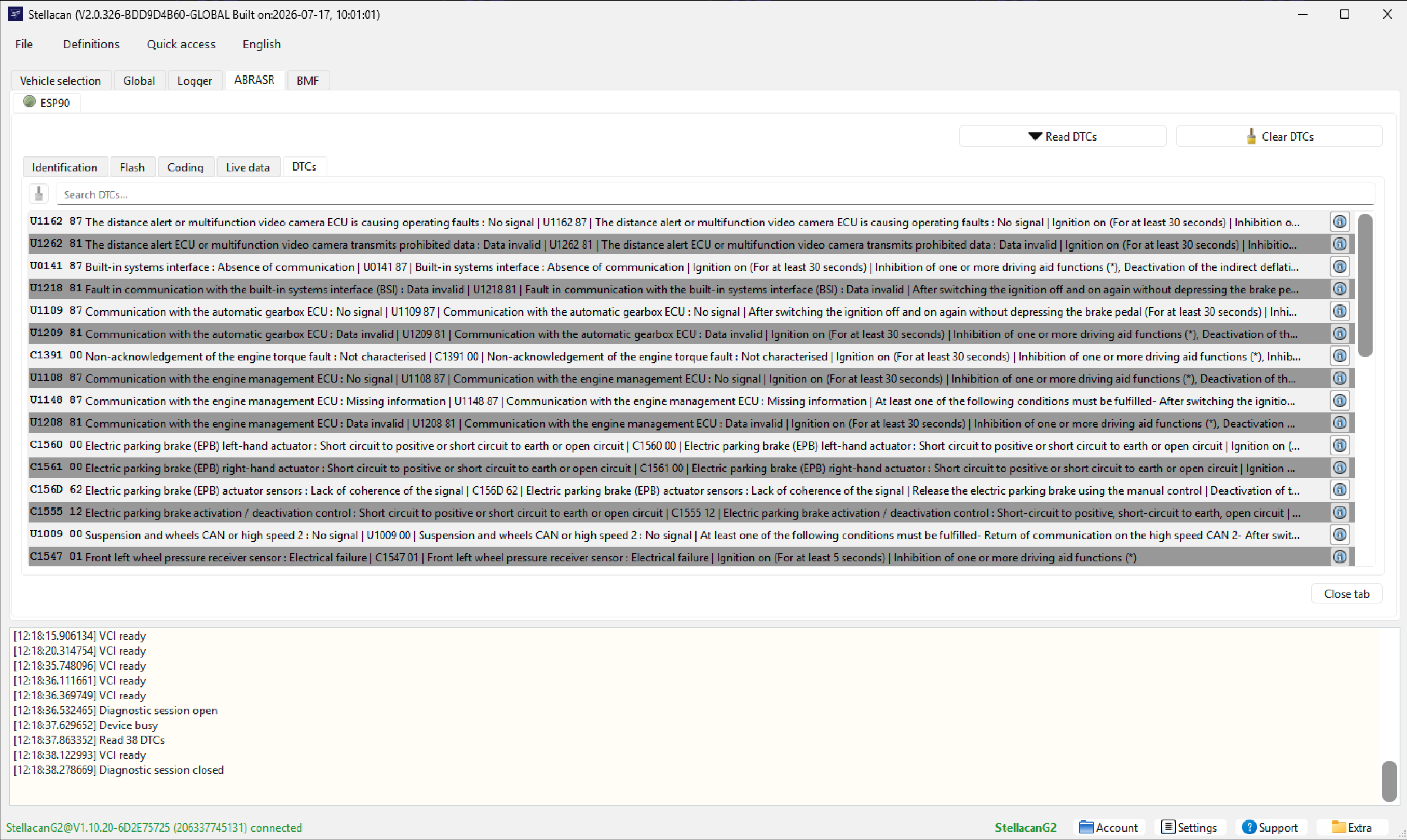 Liste DTC du module ESP90