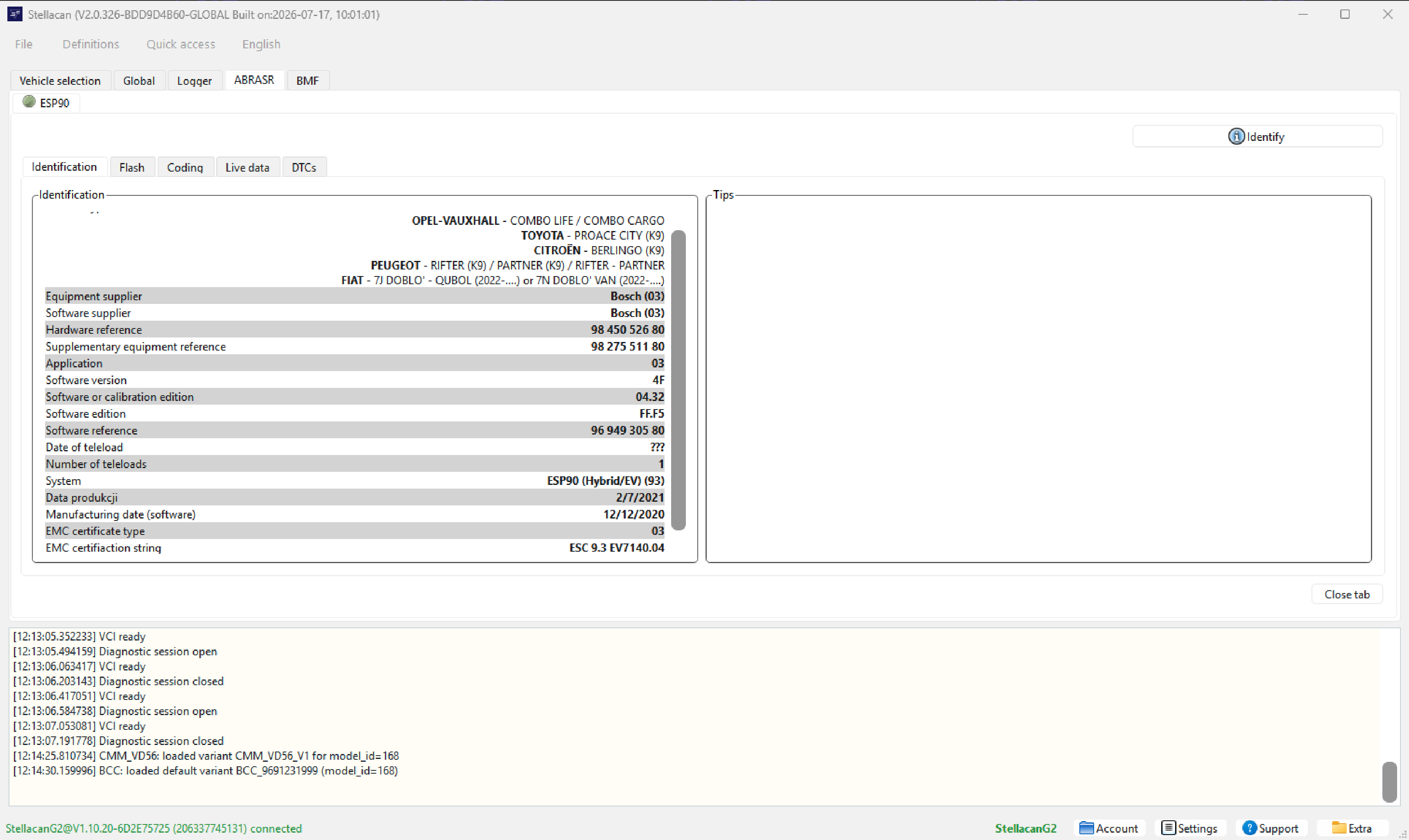 Vue d'identification du module ESP90